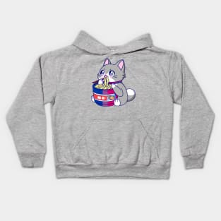 Bisexual Flag Anime Kawaii Kitty Cat w/ Ramen Noodles LGBT Kids Hoodie